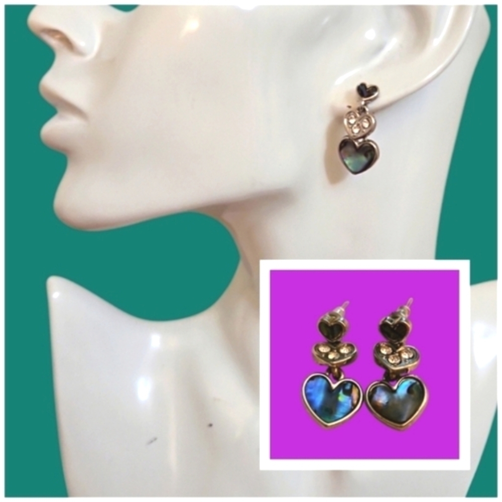 Abalone Shell Hearts Dangle Drop Post Earrings - image 1